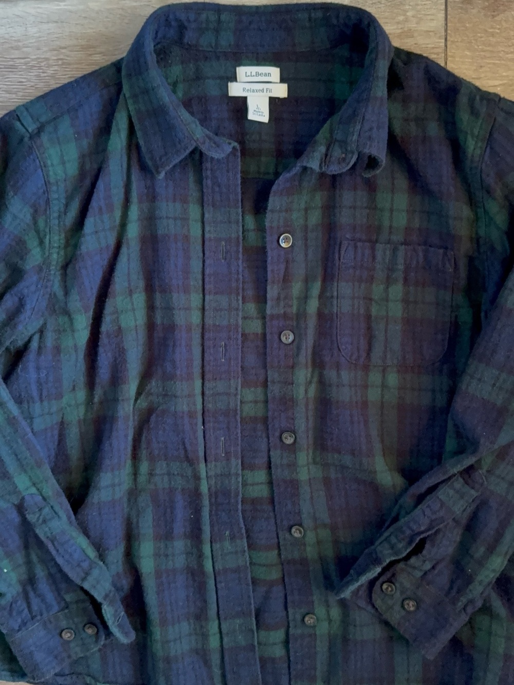 L.L. Bean Navy and Forest Green Plaid Flannel Shirt - Picture 2 of 8